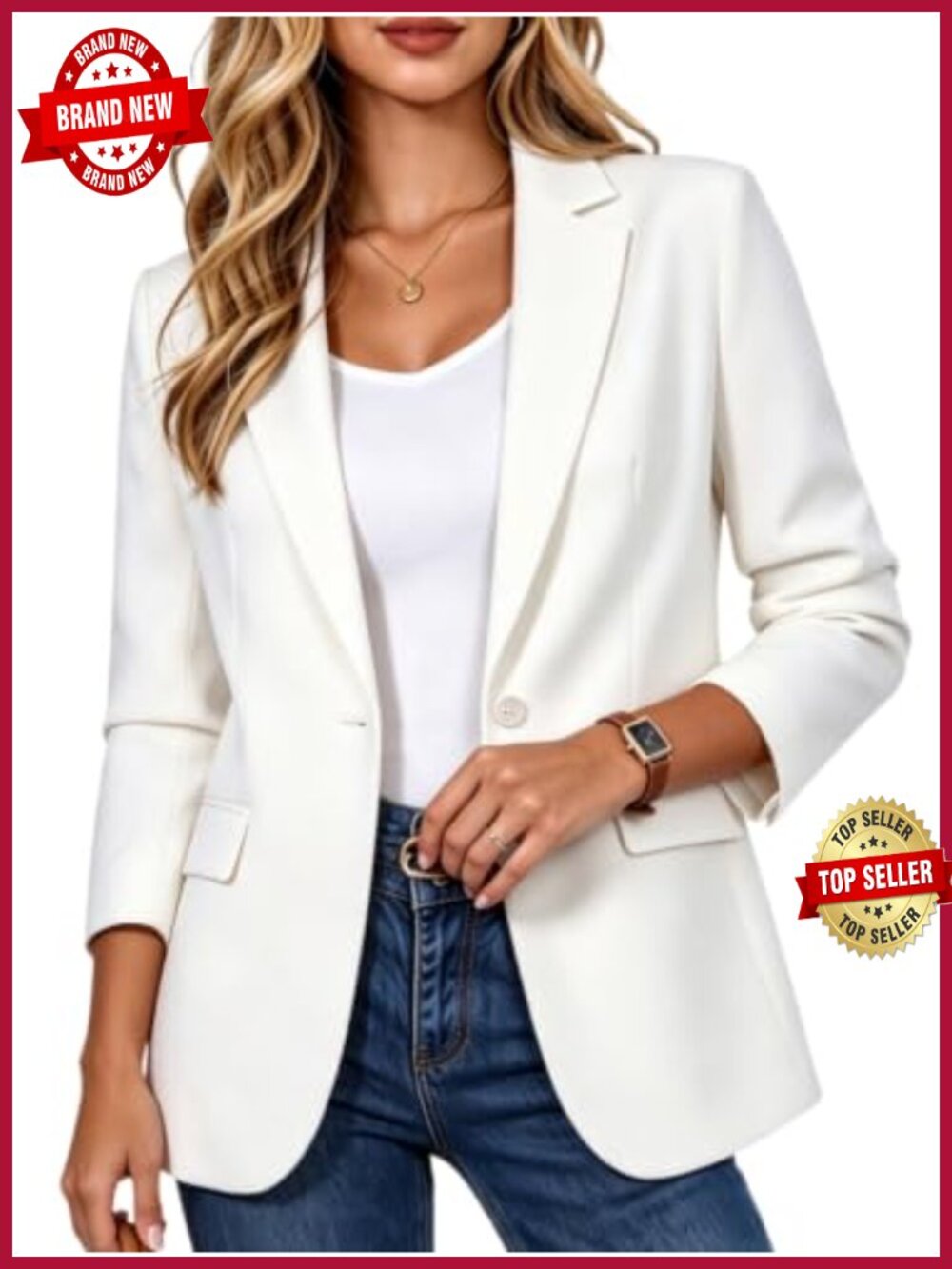 Womens Notch Lapel Single Button Blazer Long Sleeve Work Office Suit Jacket